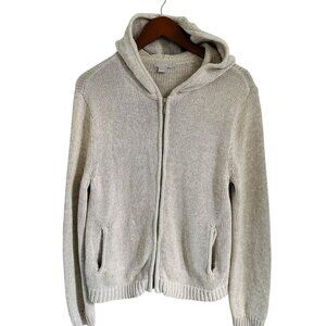 J.Crew Full Zip Hoodie Sweater Drifter Cardigan 100% Cotton Knit Beige Pockets S